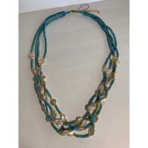 Necklace Turquoise Pearls Brass Seed Beads 4 Strands 29 - 32 Inches